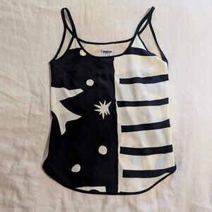 Vintage Jeanne Marc Asymmetrical Black and Cream Graphic Tank Top